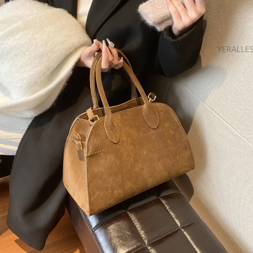 Suede Top-Handle Bag – Vintage Tan Structured Handbag
