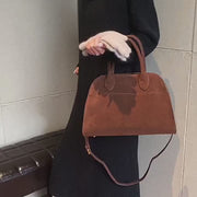 Suede Top-Handle Bag – Vintage Tan Structured Handbag