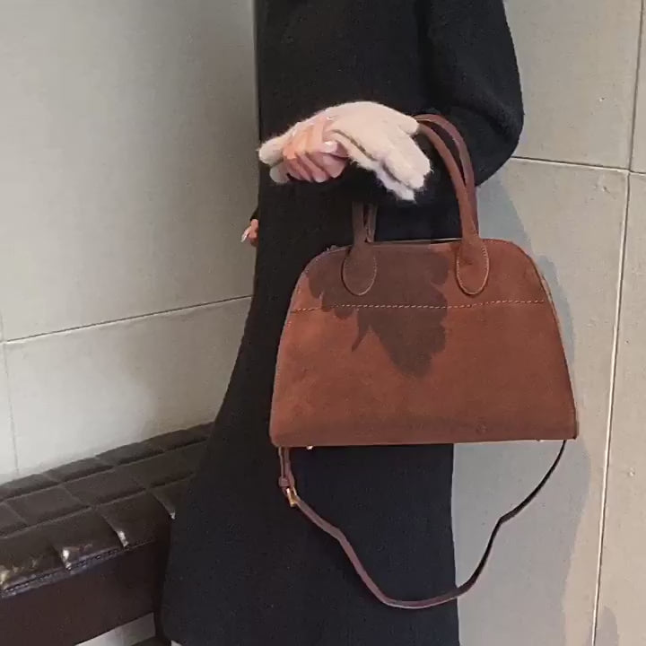 Suede Top-Handle Bag – Vintage Tan Structured Handbag